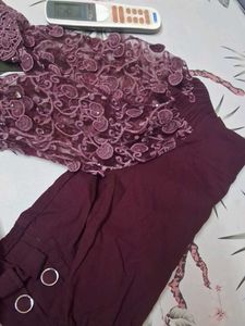 Burgundy Sexy Off Shoulder Lace Detail Top