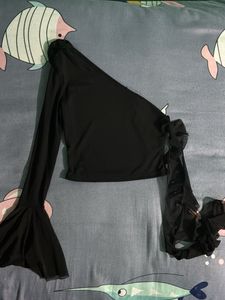 Black One shoulder Mesh Top