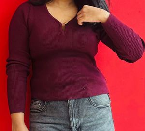 Burgundy Ribbed Knit Top