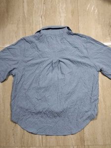 Blue Textured Short Sleeve Shirt