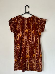 Brown Pure Cotton Kurti with Hand Mirror Work