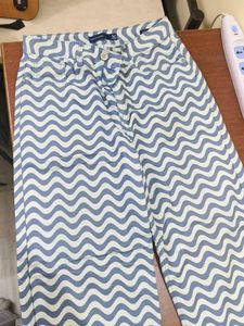 Blue Wave Pattern Wide Leg Jeans