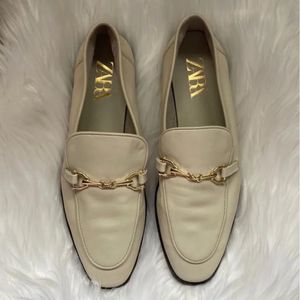 Zara Ecru Pure Leather Loafers