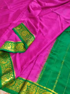 Pink &amp; Green Pure Crepe Silk Saree