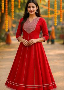 ❤️ Beautiful Red Embroidered Anarkali Gown 🌸