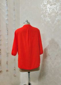 Vintage Orange Mandarin Collar Blouse
