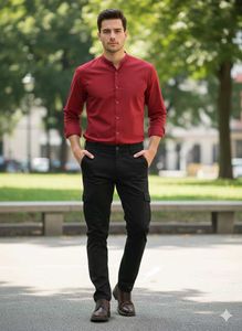 Burgundy Band Collar Shirt