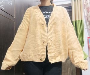 Cream Oversized Knitted Cardigan For Women