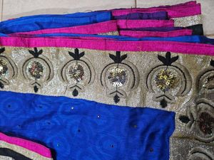 Blue Ombre Crepe Saree With Stitched Blouse