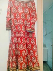 Fabindia Red Floral Print Kurta