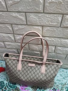 Authentic GUCCI GG Tote Bag Beige Pink Leather