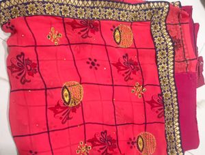 Elegant Pink Checkered Saree