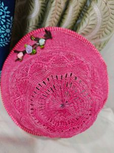 Pink Floral Crochet Bucket Hat