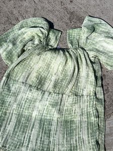 Green Puff Sleeve Mini Dress