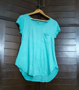 Splendid Women Green Cotton Mix Pocket Tshirt