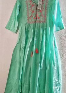 Teal Blue Dress With Gold Detailing