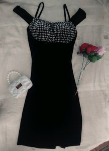 Velvet Black-Checked Bodycon Dress