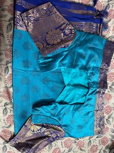 Teal &amp; Blue Silk Saree with Blouse.