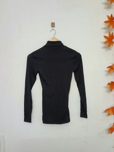 High Neck Black Semi Sheer Tops For Women