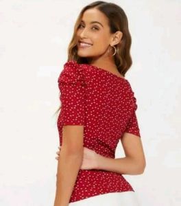 Red Polka Dot Puff Sleeve Top