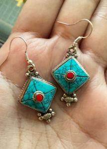 Tibetan Turquoise Coral Earrings