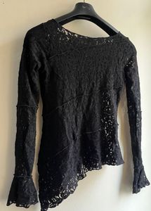 Black Semi-Sheer Lace Top–Asymmetrical