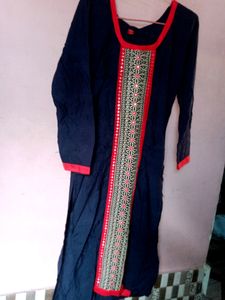 Navy Blue Kurta With Front Line Embroidery