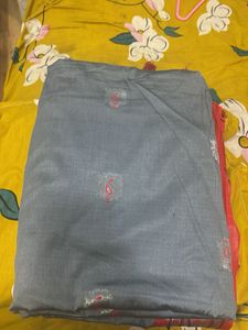 Gray &amp; Red Saree with Bird Motif