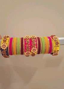 Colorful metal Bangle Set with wooden work ❤️