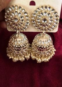New Fresh Pack Piece Golden White Jhumkas