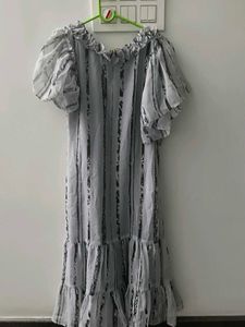 Striped Midi Dress with Ruffles