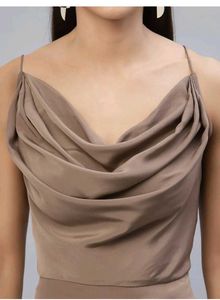 With Tag Elegant Brown Cowl Neck Dress