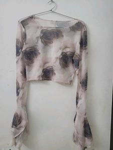 Floral Print Mesh Crop Top