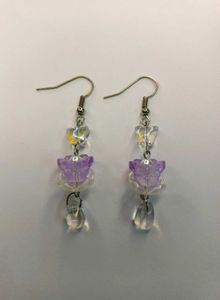 💜 Handmade Beaded Purple Floral Drop Earrings