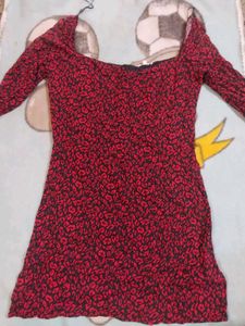 Red &amp; Black Print Mini Dress