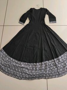Pure Cotton Full Anarkali Black Gaun