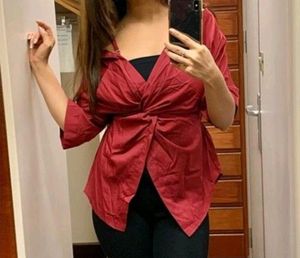 Collar Shirt Off Shoulder Top