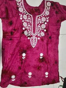 Pink Embroidered short kurti