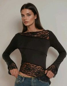 Lacy Asyemetrical Hem Mesh Top