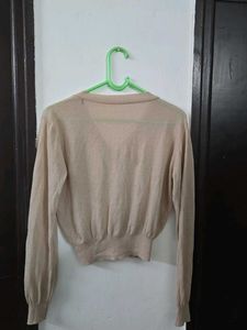 Beige Knit Cardigan Sweater bust 36