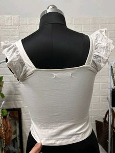 White Ruffle Sleeve Crop Top