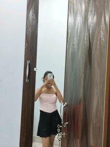 Pintresty Pleated Black Skirt With Attached Skorts