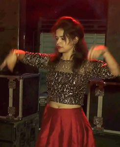 Sparkly Top & Red Skirt Set