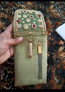 Embroidered Velvet Mobile Sling Bag