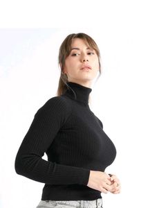 Black Turtleneck Ribbed Sweater