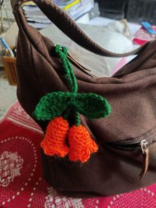 Orange Crochet Lily Of The Valley Keychain