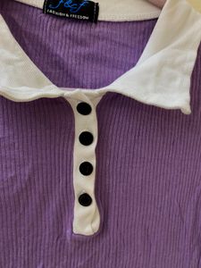 Purple Collared Crop Top