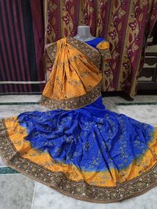 Elegant Blue &amp; Gold Saree