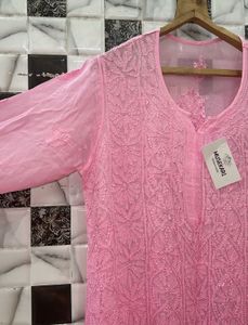 Pink Georgette Resham Chikankari Kurti
