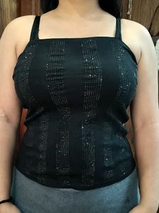 Rhinestone Black Tank Top